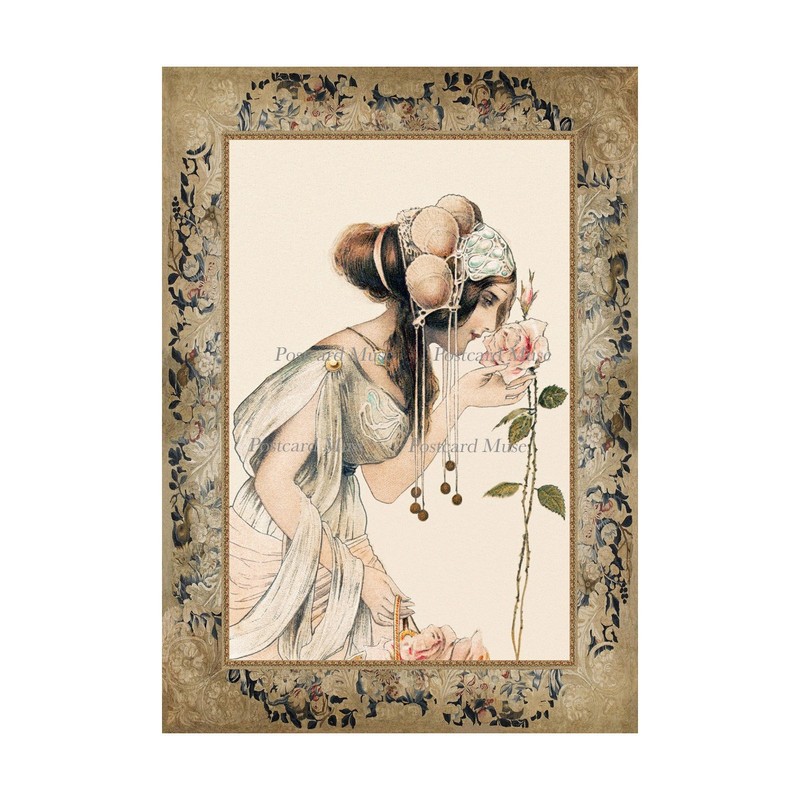 Art Nouveau Lady With A Rose Cotton Fabric Block Quilt Panel Sewing Applique