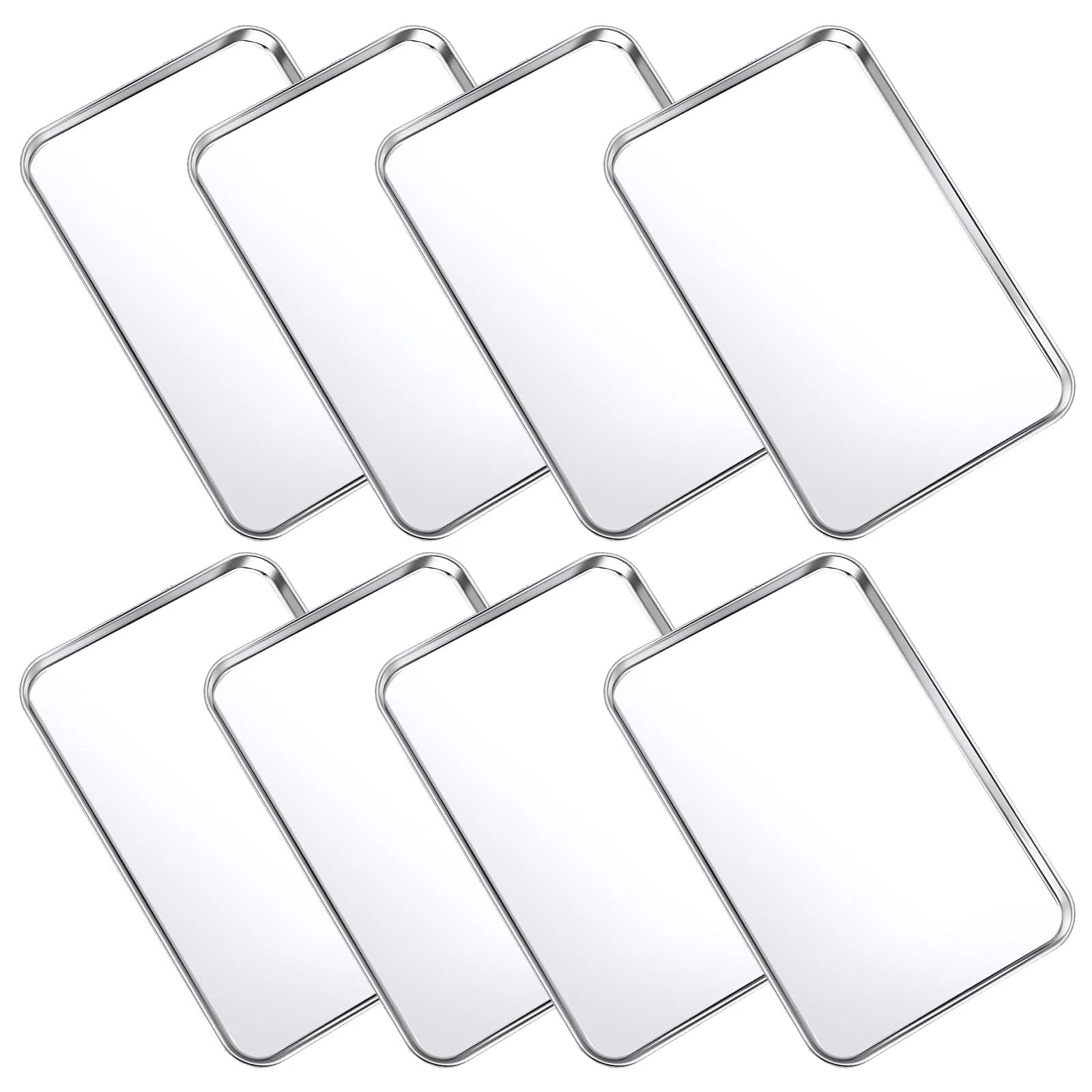 8 Pcs Baking Sheet Pan Set Cookie Sheet Small Toaster Oven Pans Stainless Ste...