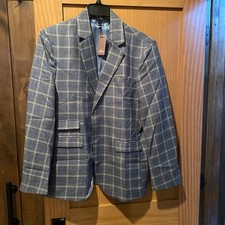 Men  s 2 Button Blue Plaid Sports Coat/Suit Jacket Lined Size L NWT