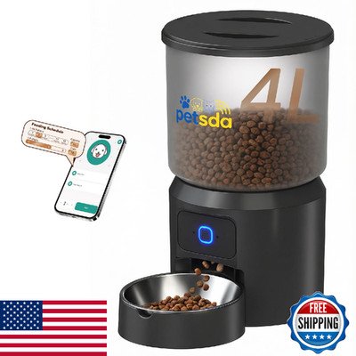 PETSDA Smart 4L Auto Cat/Dog Feeder w/WiFi, App Control, 10 Meals, Dual Power