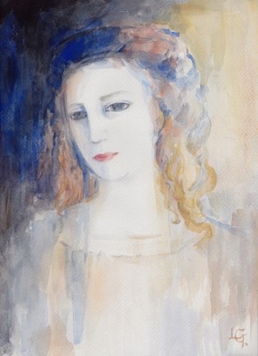 ''A Young Woman with Blue Beret'' Watercolour