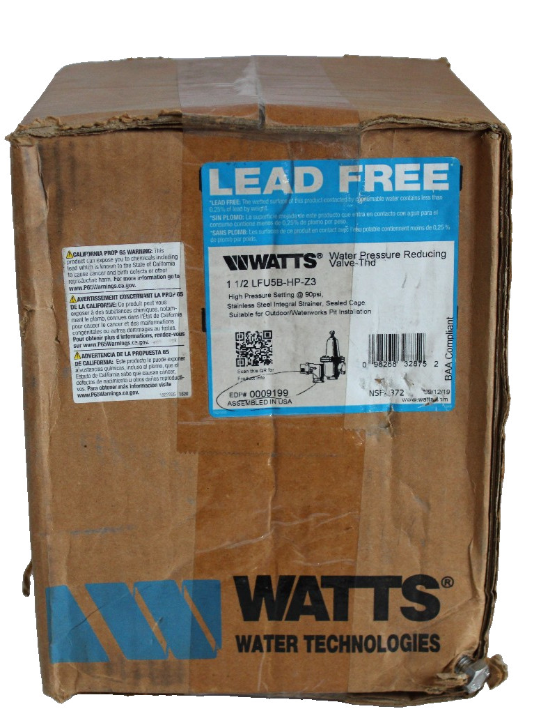 1-1/2" WATTS LFU5B-H3-ZP LEAD FREE WATER PRESSURE REDUCING VALVE THREADED NEW
