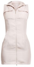 Pretty Little Thing Stone Textured Pocket Zip Up Bodycon Dress - UK12