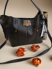 Steve Madden Cocoa Hobo Textured Shoulder Bag With Snake Empssed Tassel