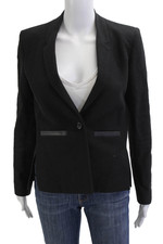 Maje Womens Black Cotton Blazer V-Neck Long Sleeve Size 36