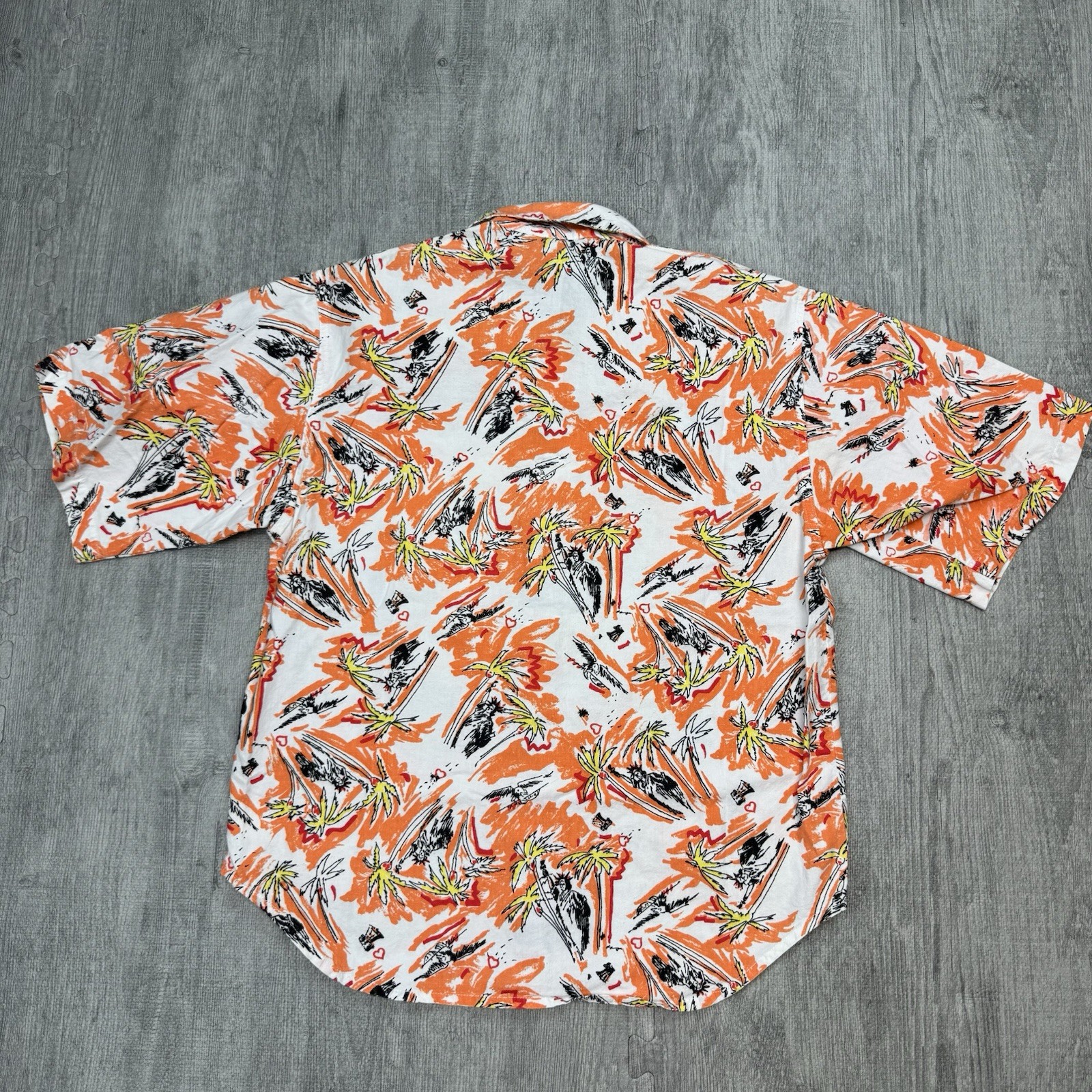 VTG 90S HEET SPORTSWEAR TROPICAL ORANGE BUTTON SHIRT USA STATUE OF LIBERTY M