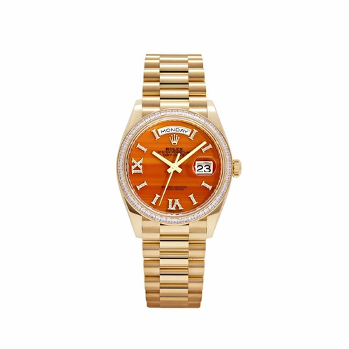 Rolex Day-Date 36 128398TBR Yellow Gold Carnelian Diamond Roma...