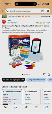 Osmo Genius Starter Kit 5 Games Hands-On Learning Kit for fire Tablets Ages 6-10