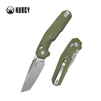 Kubey Carve Folding Knife Green G10 Handle 14C28N Plain Beadblast Finish KU237B