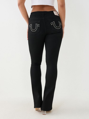True Religion Women's Becca Crystal Studs Bootcut Stretch Jeans in Black Rinse - Picture 4 of 9
