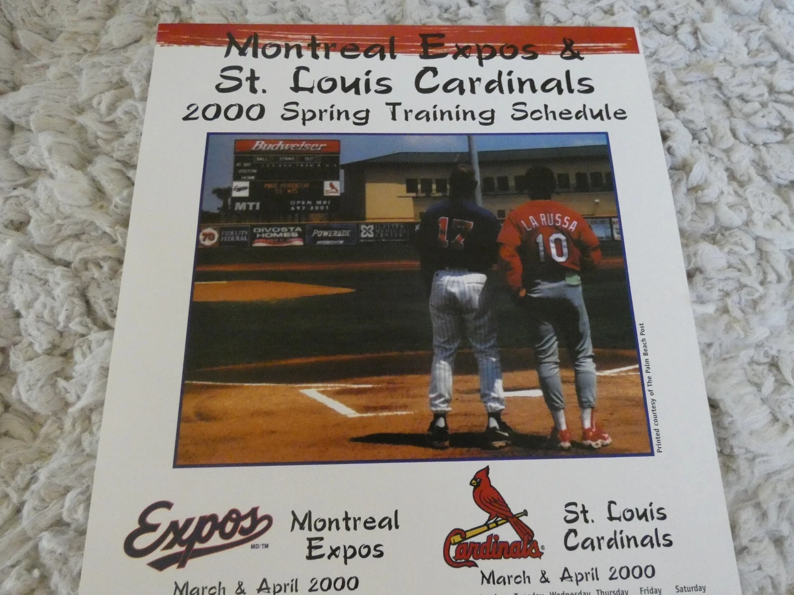2000 - Montreal EXPOS & STL CARDINALS - Spring Training Poster SCHEDULE - Rare