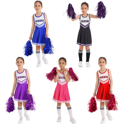 Kids Cheerleader Costume Dress – Includes Dress, Poms & Headband For Halloween, Party, Cosplay, Ages 3-12 - View #9