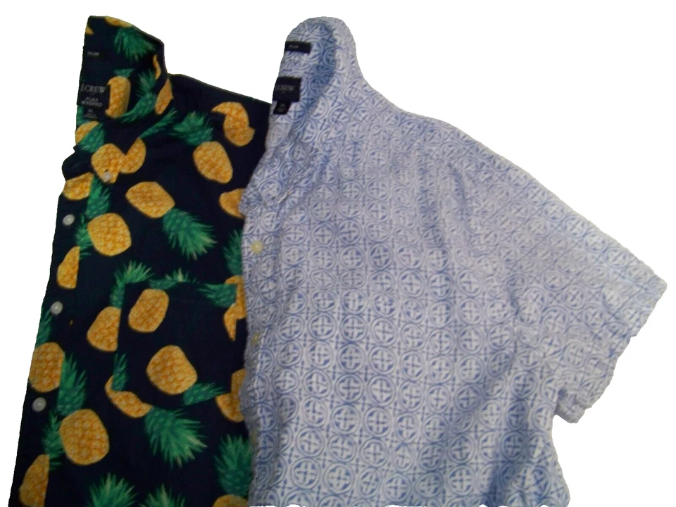 2- Camisa para hombre XL J Crew Flex lavada delgada piña y blanca azul abotonada SS Foto 3 de 4