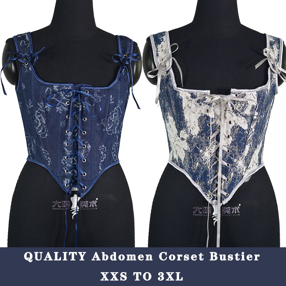 Quality Corset Overbust Bustier Lace Up Blue Print Slimming
