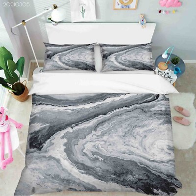 3D Marbling Paint Texture Gray Quilt Cover Set Bedding Sets Pillowcases 64