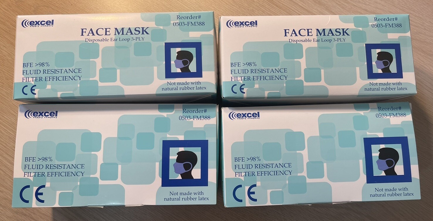 Disposable Blue 3-Ply Face Masks Fluid Resistant