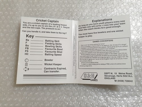 Cricket Captain - D&H Games - ZX Spectrum (Testé ✔️) 🟩 - Photo 5/9