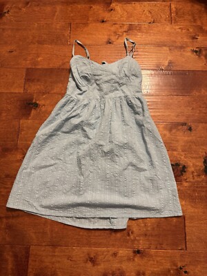 Francesca's Blue Rain Ledi Textured Back Bow A-Line Mini Dress NWT $50 Blue Sz M