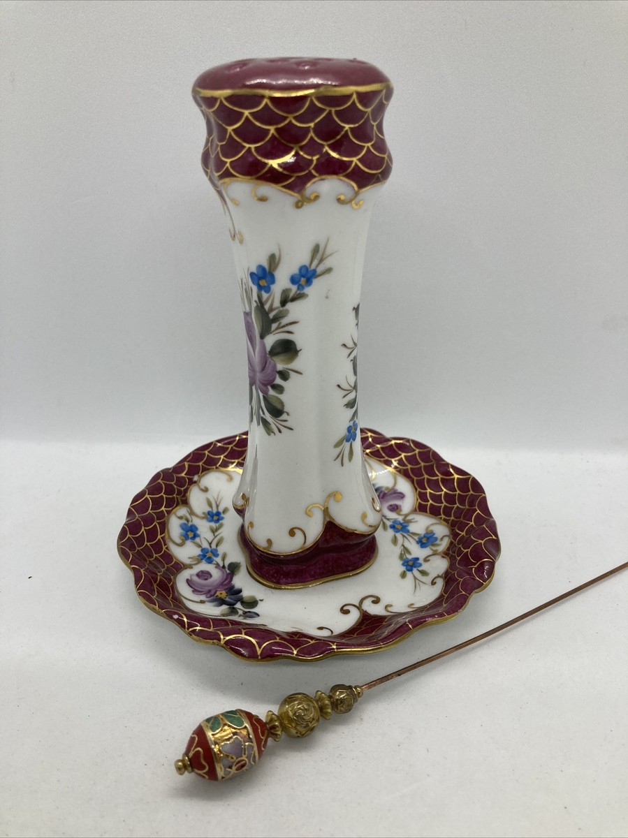 Vintage Limoges French Hat Pin Holder & Ring Tray Navy Floral Gold Porcelain W/ il_300x300.6825325707_kt7k.jpg main image 4