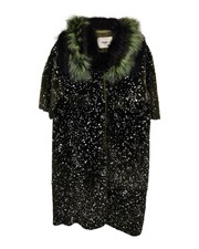 Fendi Fall 2014 Runway Speckled Fur-trimmed Coat In Green Leather It42