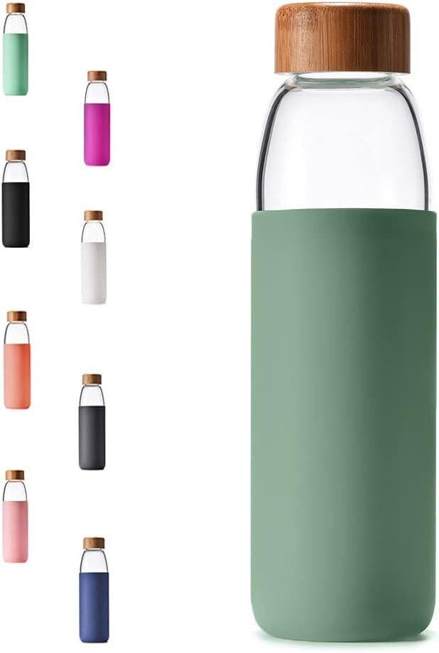 25 oz Borosilicate Glass Water Bottle with Bamboo Lid, BPA Free