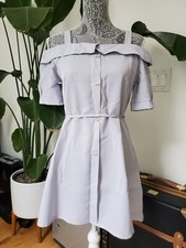 Baby blue off shoulder mini dress with pearl button detail Small