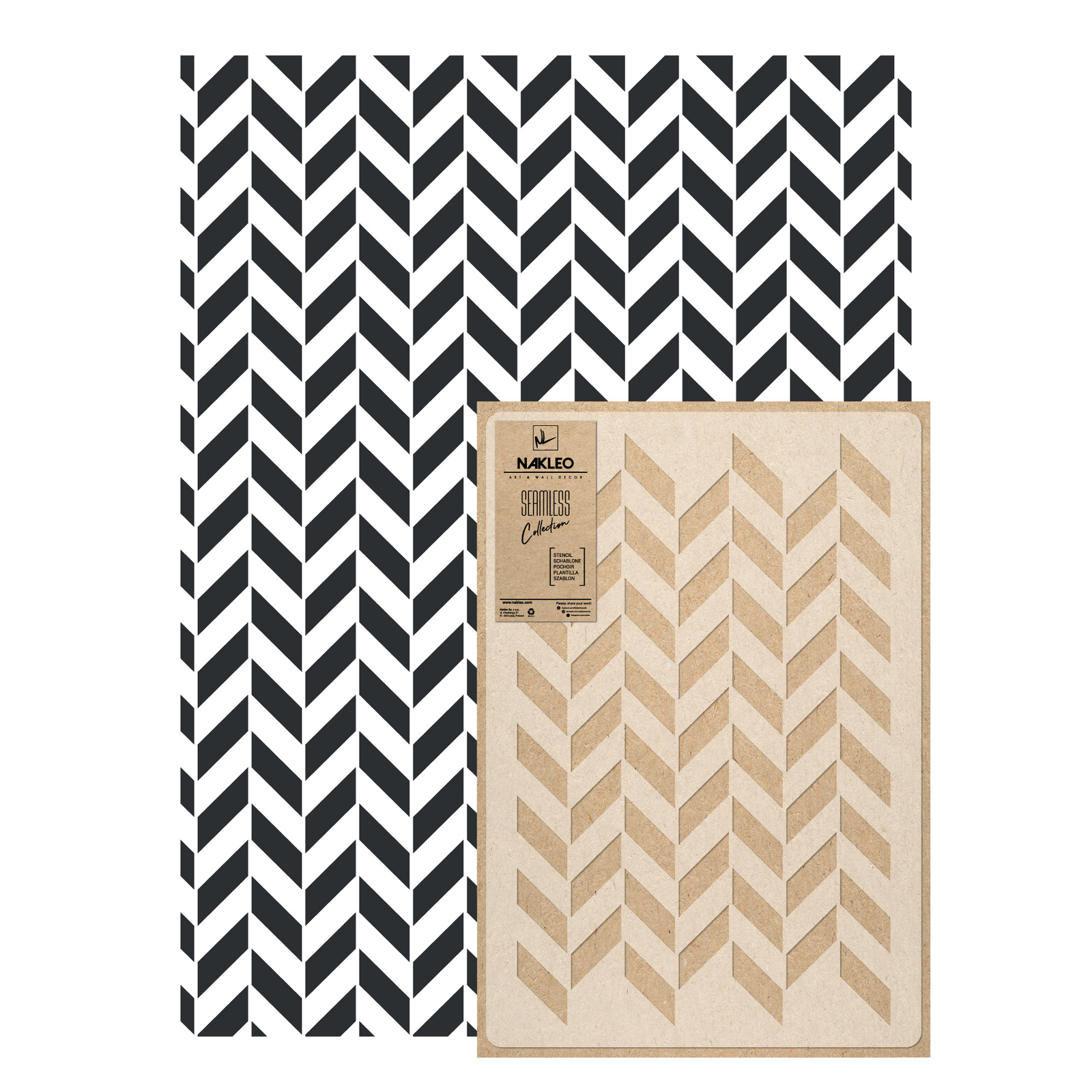 Pochoir de 65x95 cm au motif chevron inversé pour relooker un salon moderne