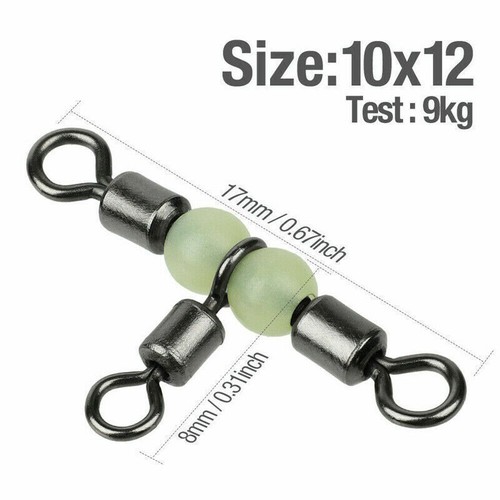 20/50/100 Pcs 3-Way Fishing Swivel Connector T-Turn Swivels Bass Luminous Beads - Picture 22 of 29