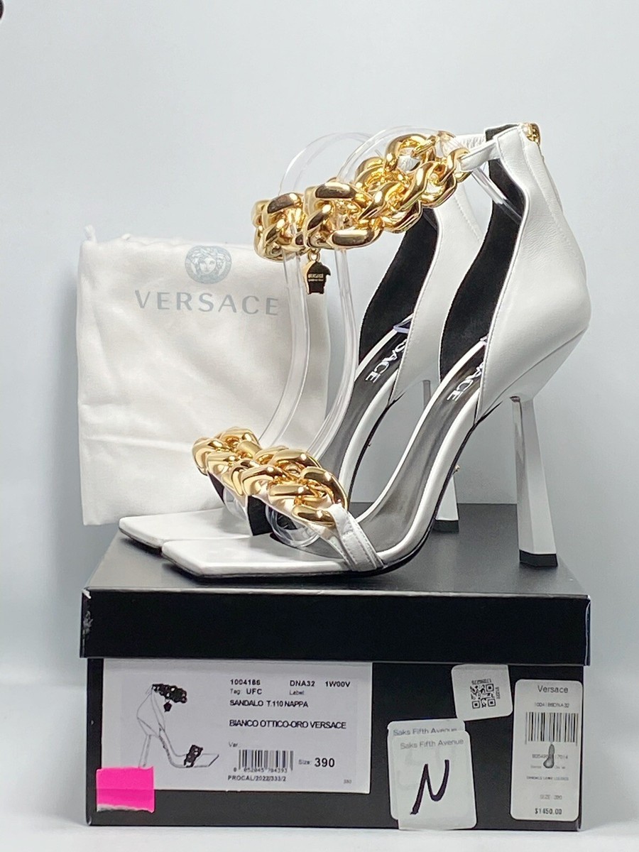 Versace Chain & Leather High-Heel Sandals size 39 Retail