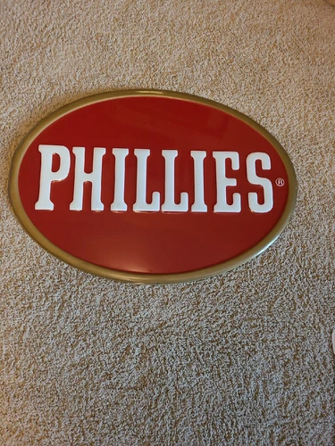 PHILLIES Blunts Cigars EMBOSSED Tobacco SIGN tin Vintage 26" OVAL -RARE NOS