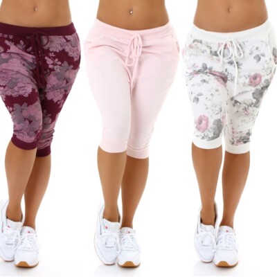 Haremshose Baggy Capri Hose Pants Pluderhose Pumphose Sommerhose Uni Blume S/M/L