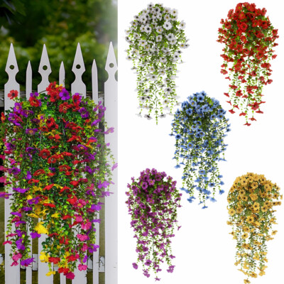 4Pcs Artificial Flowers, Plastic Plants for Outdoor Indoor Hanging Decoration