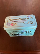 Vintage Style Victorian Tea Tin Rectangular Blue no tea