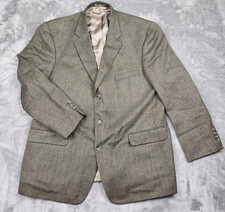 VTG Stafford Jacket Blazer Mens 46R Brown Herringbone Wool Tweed Three Button