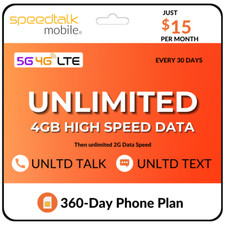SpeedTalk SIM Card Kit Unlimited Data Talk Text Prepaid Smart Phone Plan 15/Mo.