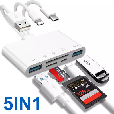 5 in 1 Memory Card Reader USB 3.0 OTG Adapter SD Card Reader For iPhone/iPad