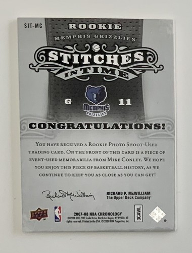 MIKE CONLEY 07-08 Upper Deck Chronology STITCHES IN TIME ROOKIE # 11/99 ๐ฅ๐ - Picture 2 of 6
