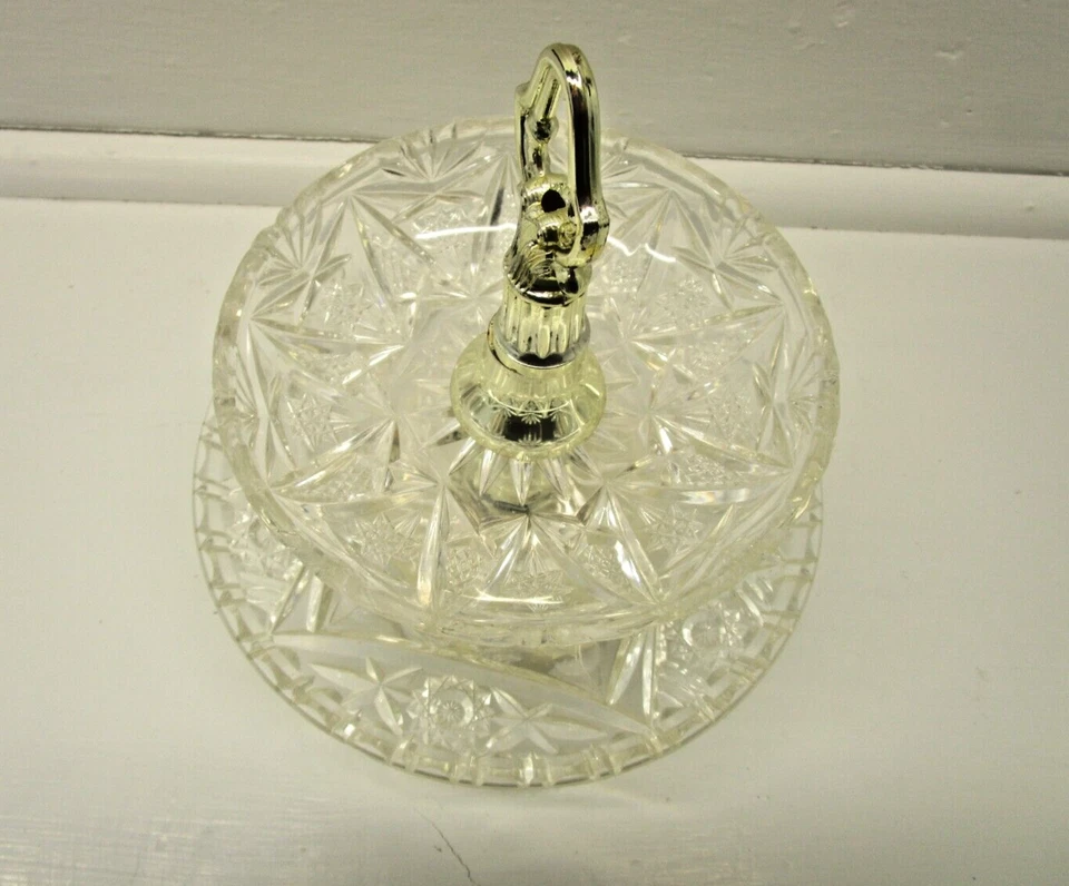 Plato para servir vintage de plástico duro de corte transparente de 2 niveles de Novelty Crystal 1982 Foto 4 de 4