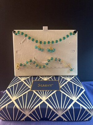 STAUER Garden  Green Glass Jewelry Set with 12  Necklace, Earrings And Bracelet
