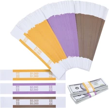 300-Pack Money Bands for Cash with Self-Adhesive Assorted Labels Including 1000,
