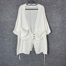 Completo Lino by Arthurio XXL White 100% Linen Kimono Cardigan Jacket Boho XXL
