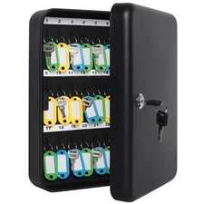 48-Hook Key Cabinet Lock Box Wall Mount Security Key Organizer Black