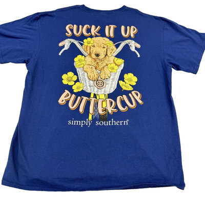 Simply Southern Shirt Womens Large Blue Suck It Up Buttercup Graphic Dog Tee