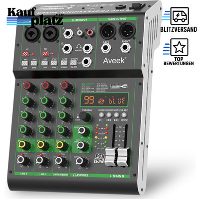Audio Mixer 4-Kanal Stereo Mischpult mit USB Bluetooth 48V Phantom DSP für PC DJ