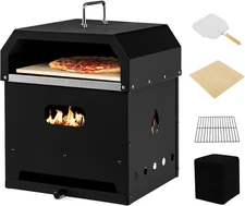 Giantex 4-In-1 Outdoor Pizza Oven Wood Fired, 2-Layer Pizza Maker Grill with Sto