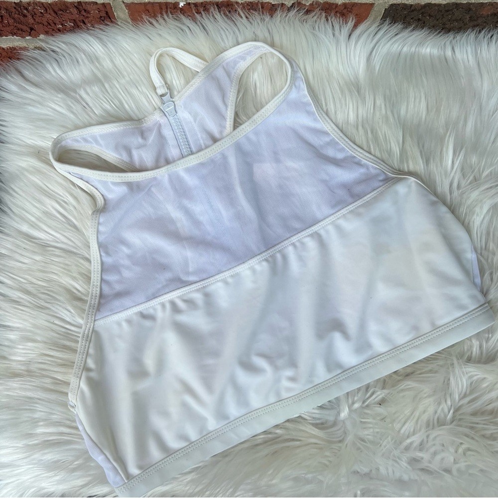 HEAT White Mesh Zip Up Back Racerback Swim Suit Top