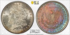 PCGS MS65 1897 Morgan Dollar w/ Rainbow Toned Reverse and Trueview