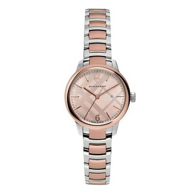 Burberry BU10117 The Classic 32mm Two Tone Rose Gold Check Swiss Quartz Watch