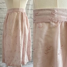 Vintage Handmade Skirt Light Pink Embroidered Eyelet Midi Skirt Cottagecore