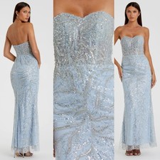 Mac Duggal Strapless Embellished Trumpet Gown Powder Blue FLAWED